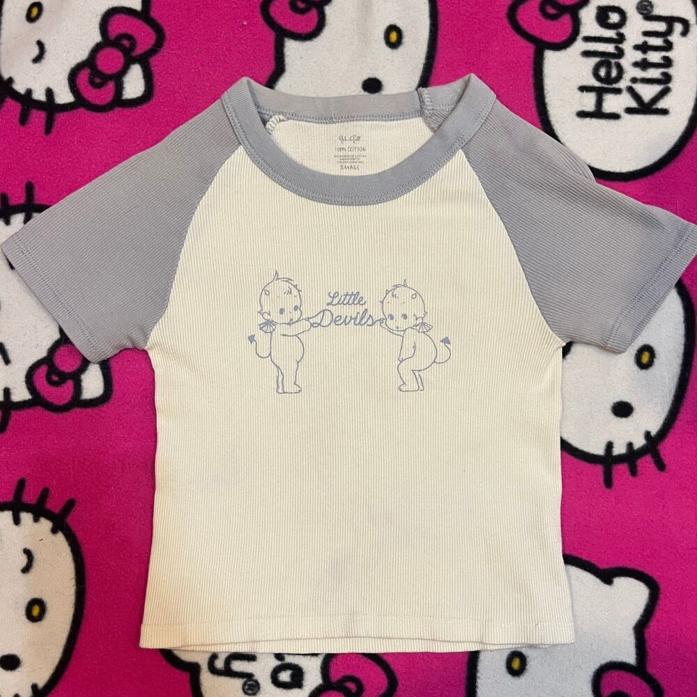 "Little devils" brandy melville raglan ribbed 100% cotton devil baby tee.